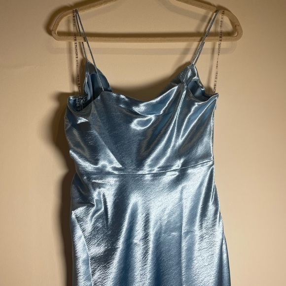 Sachin & Babi Jennings Ruched Hammered Satin Side-Slit Gown in Milky Blue - Picture 8 of 11